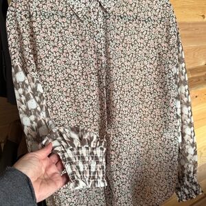 Floral Button-Up Blouse - Pink and Brown